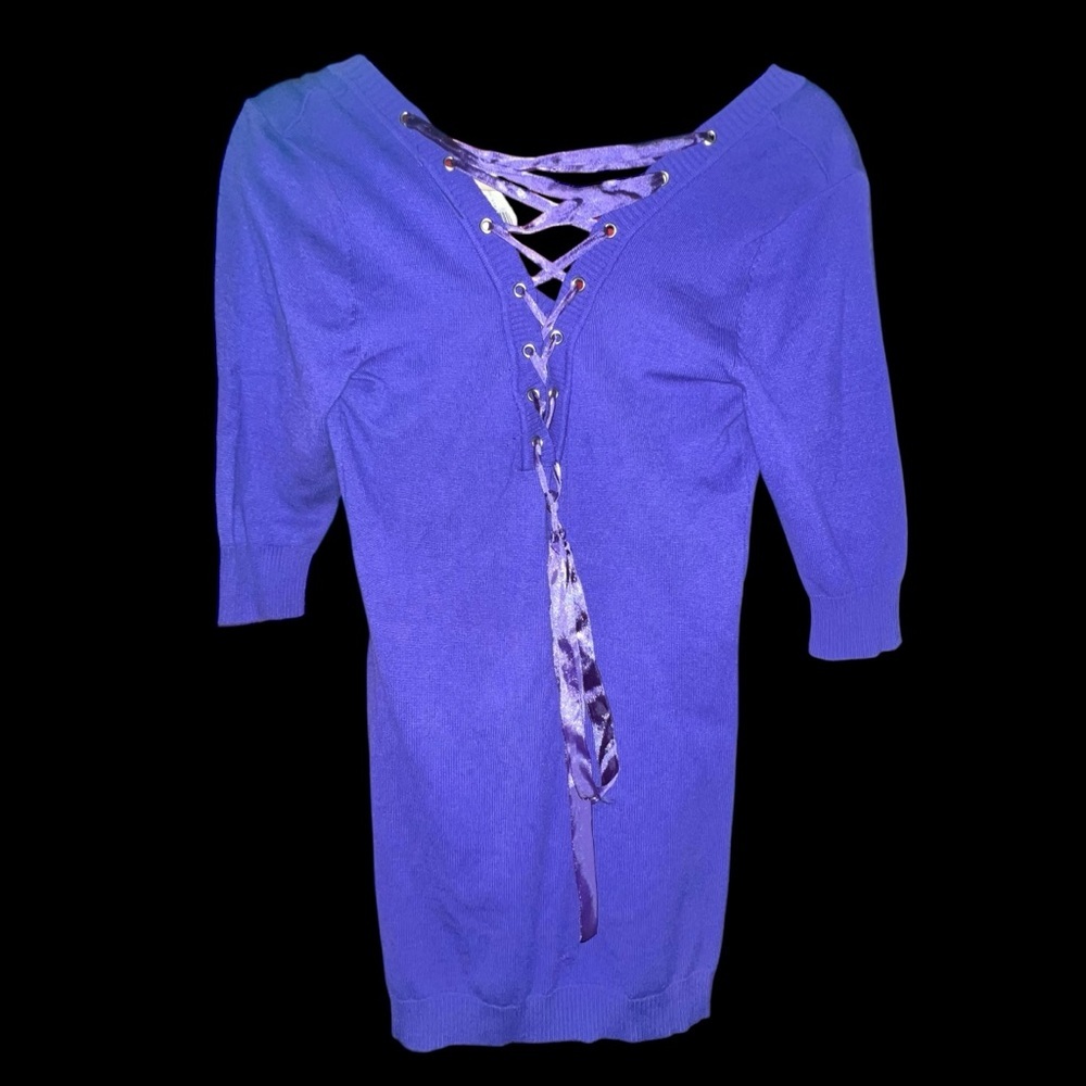 NWT Cool Line Ltd Purple Lace-Up Ribbon Bow Corset Sweater Top sz L